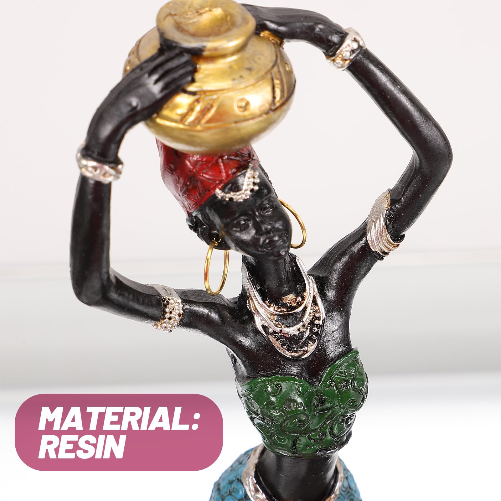 Lurrose Statues Africaines en Résine Lot de 2 Femmes Tribales Ornements Créatifs pour Décoration de Table et Intérieur Couleur Aléatoire