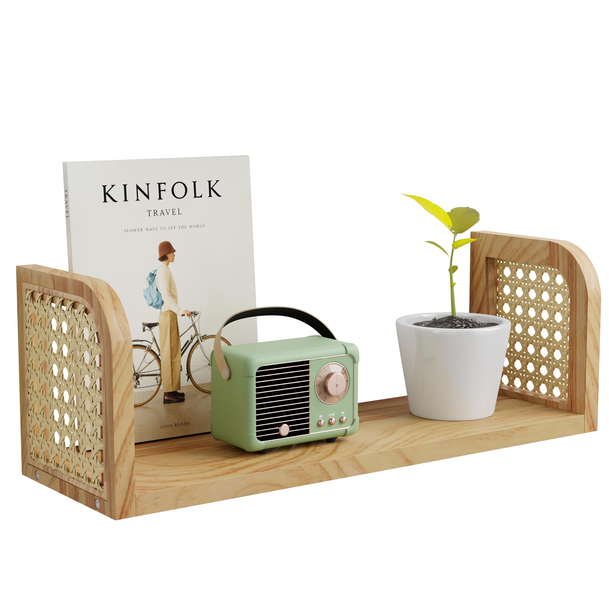 Rattan Wall Shelf, Hanging Book Shelves, Decorative Natural Nursery Decor, Picture Ledge, Mail Organizer, Floating Shelf for Office, Bedroom, Bathroom