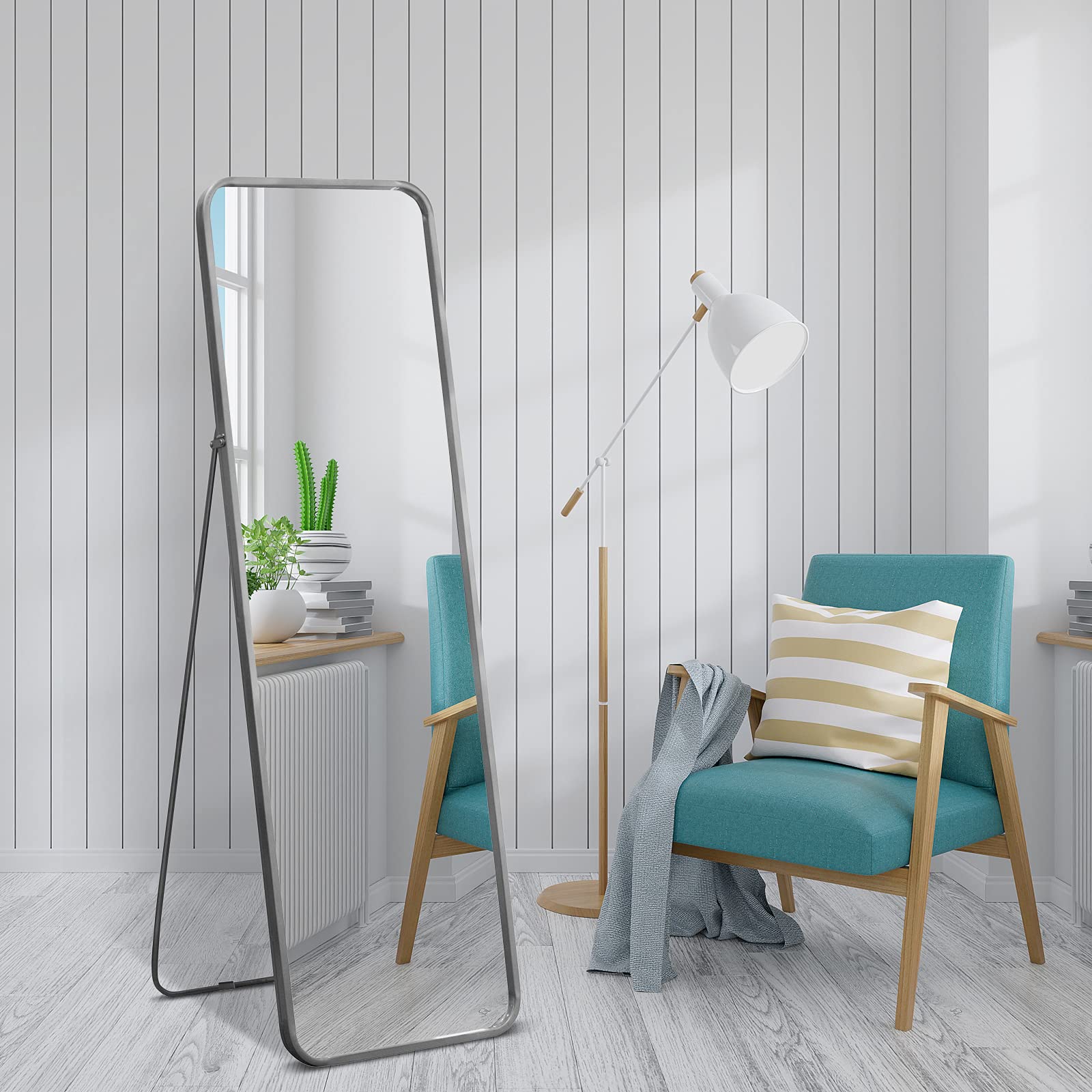 Buy VINGLI Full Length Mirror, 65"×20" Silver Floor Mirror Metal Frame