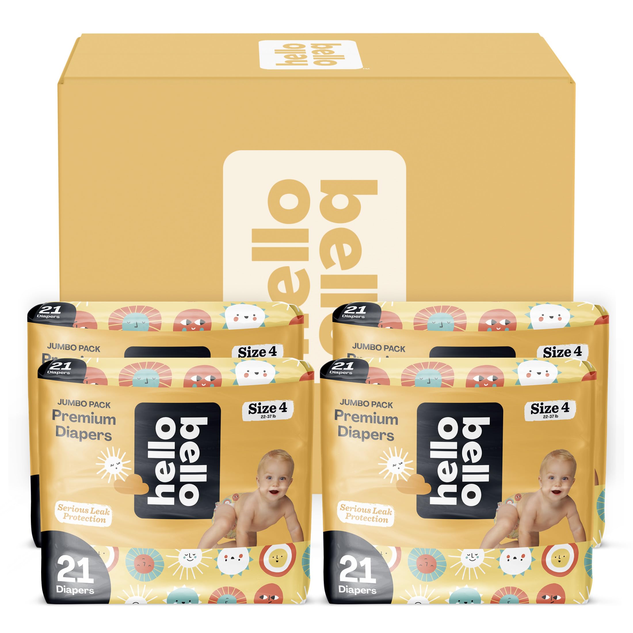 Hello Bello Premium Diapers Size 4, 84 Count Disposable, Extra-Absorbent, and Hypoallergenic Baby Diapers with Snug and Comfort Fit, Sunnyside Up Pattern Value Pack