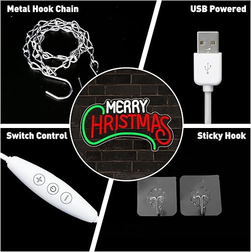 Miniatura 4 de Merry Christmas Neon Light Signs, Dimmable USB Powerd Red Merry Christmas Neon LightS For Wall Decor Festival Celebration, LED Green Christmases