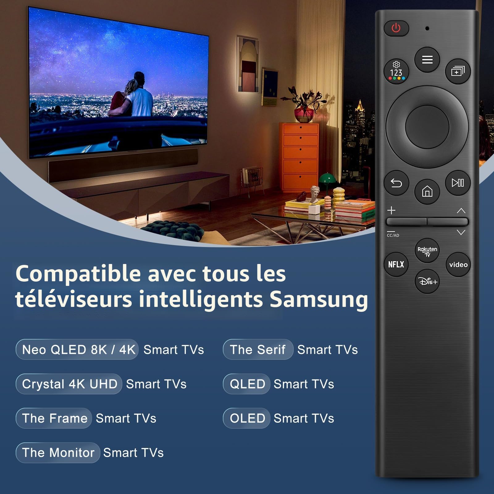 Télécommande Universelle de Remplacement pour TV Samsung - Télécommande Intelligente avec Boutons Raccourcis pour Téléviseurs Samsung