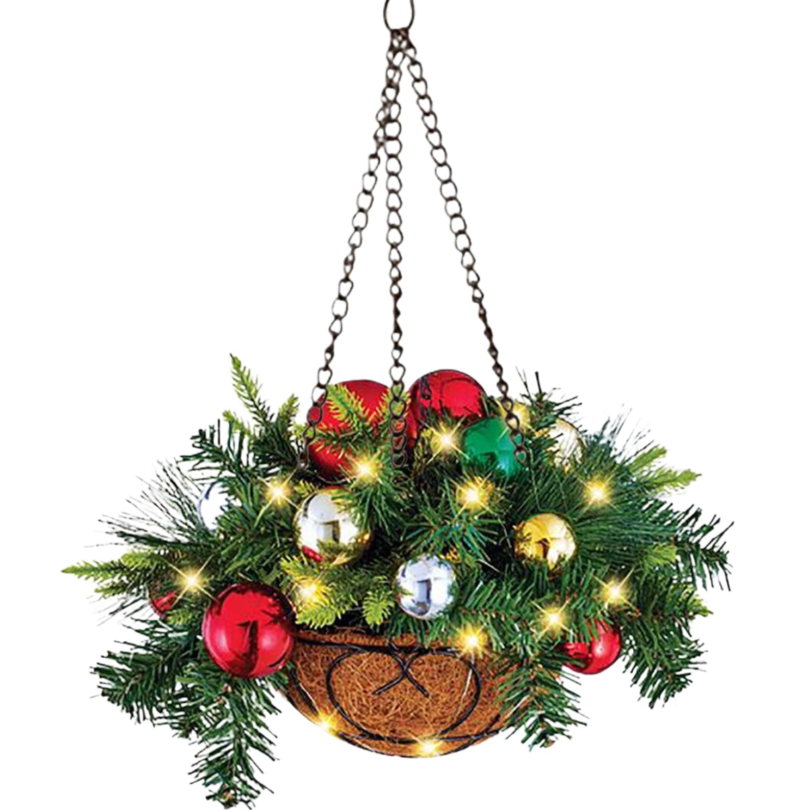 Panier suspendu de Noël avec boules de fêtes pour offrir une entrée magique
