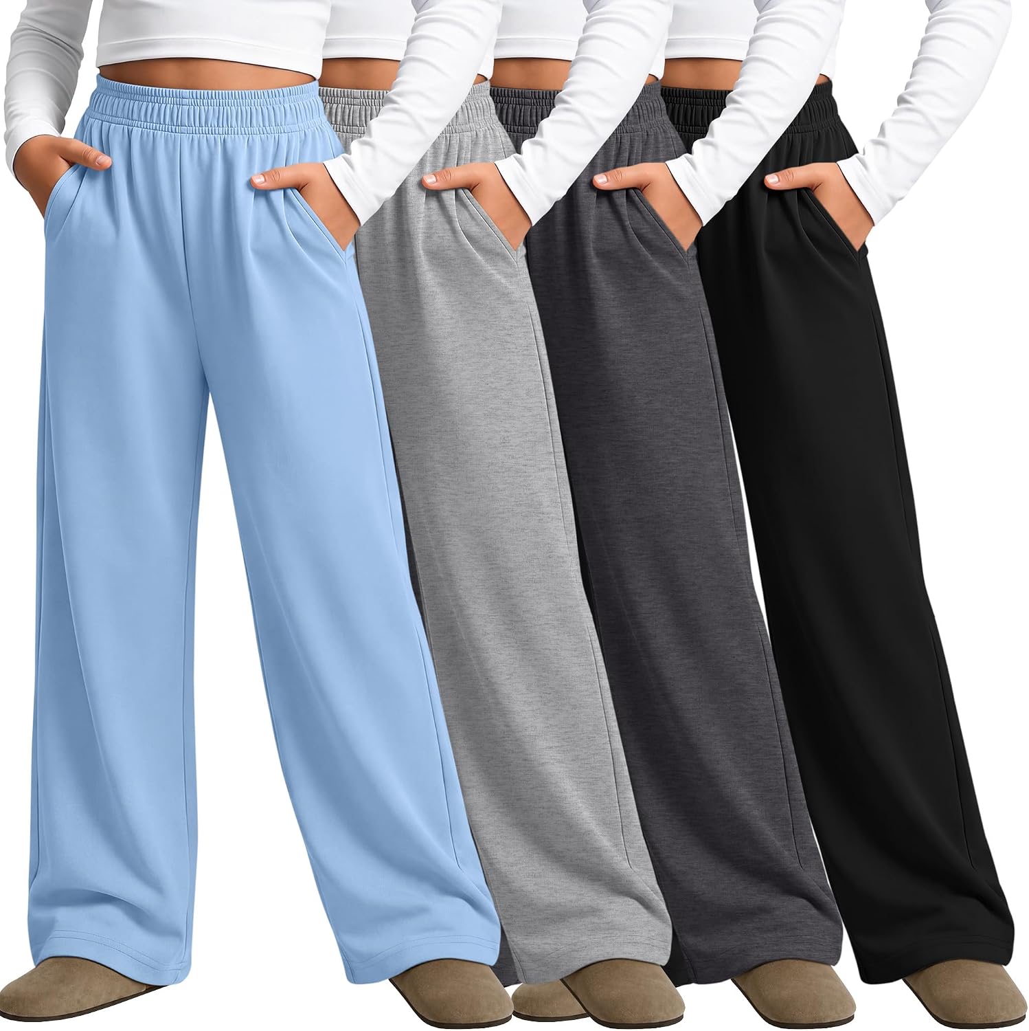 4 Pack Girl's Wide Leg Pants Baggy Jogger