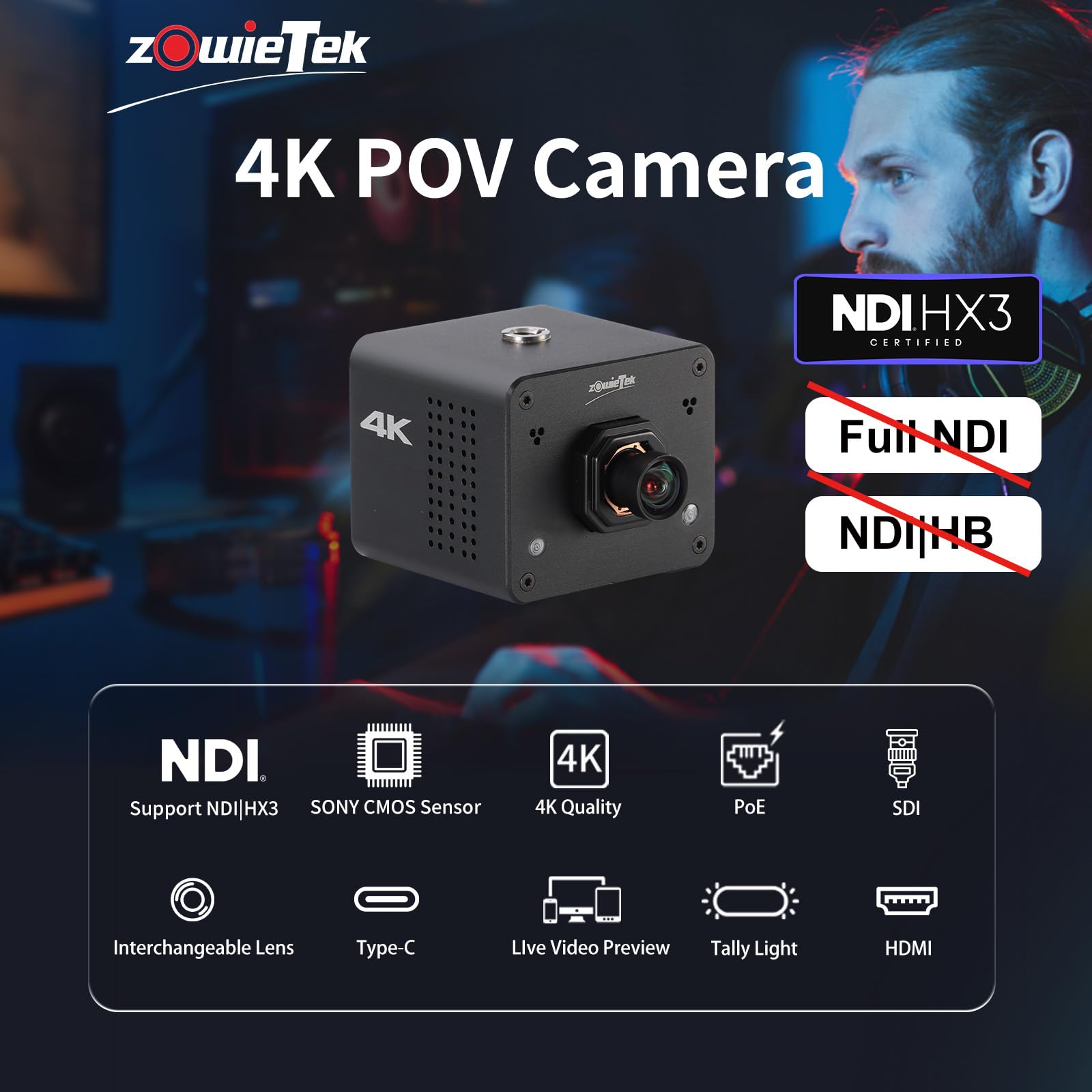 Amazon | Zowietek 4K NDI | HX3 POV ボックス カメラ PoE