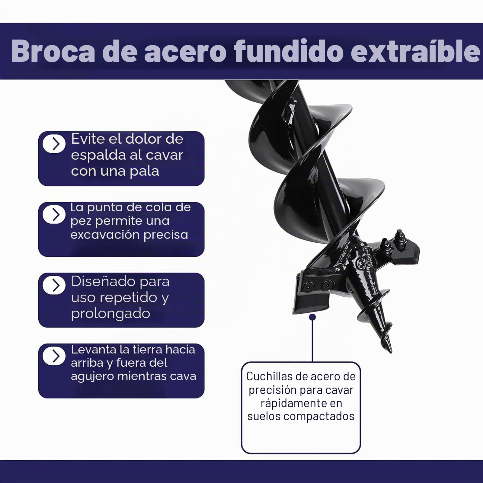 Taladro de Tierra para Ahoyador Gasolina & Eléctricos & Batería, Diámetro 10 cm, Longitud 80 cm con SDS Plus grabando, para plantación de árboles, barrena para hoyos de tierra, barrena para pilotes