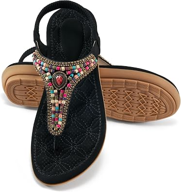 Ecetana Womens Flats Sandals Dressy Comfortable Beach Summer Sandals 2026 Bohemian Strappy Walking Casual Shoes