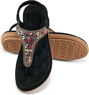 Ecetana Womens Sandals Dressy Flat with Bohemian Beaded Comfortable Casu...