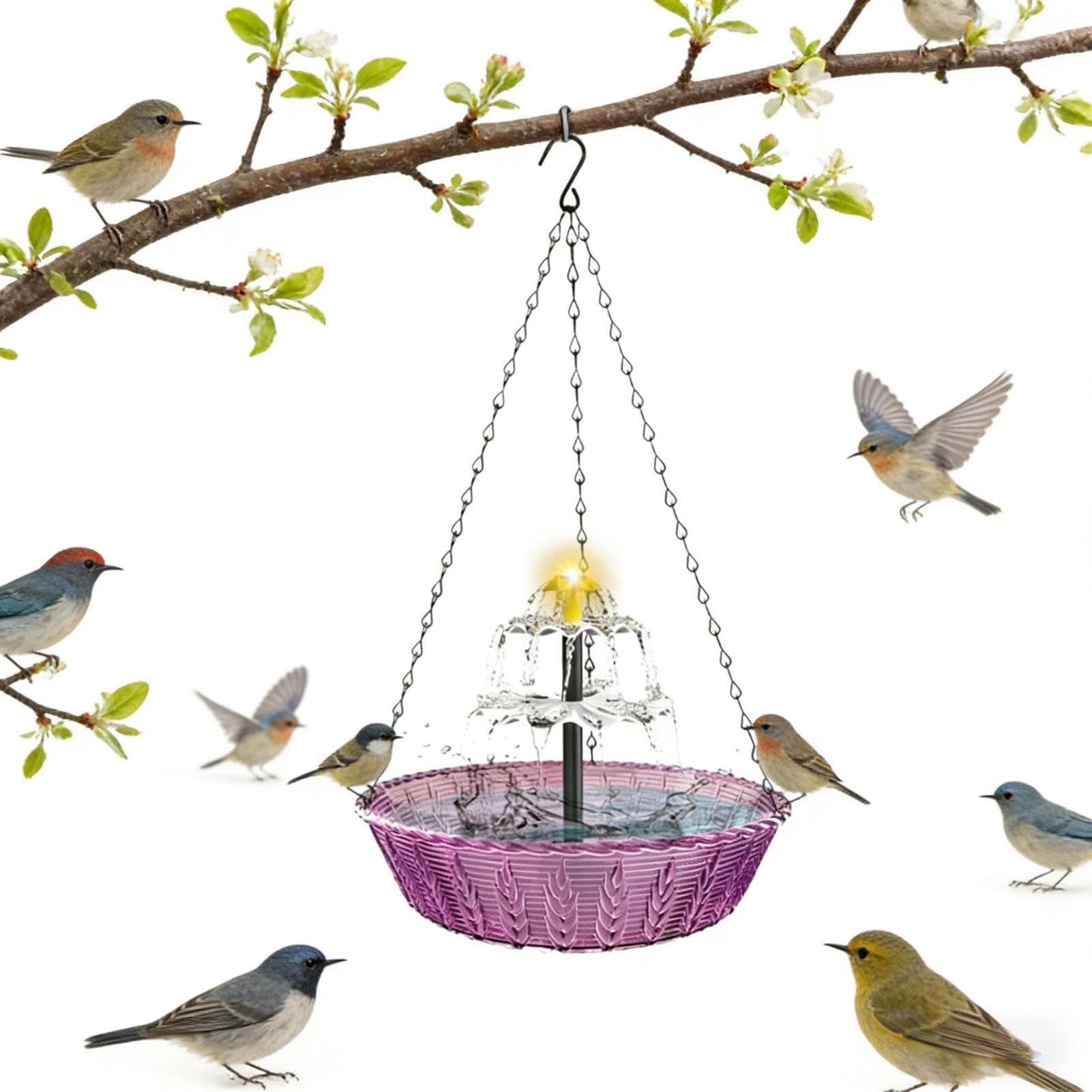 Zitreeqs Solar Cascade Hanging Bird Bath Fountain, Outdoor Large Decorative Bird Bath Water Fountain With Solar Pump, Hanging Birds Feeder Tray For Hummingbirds & Wild Birds