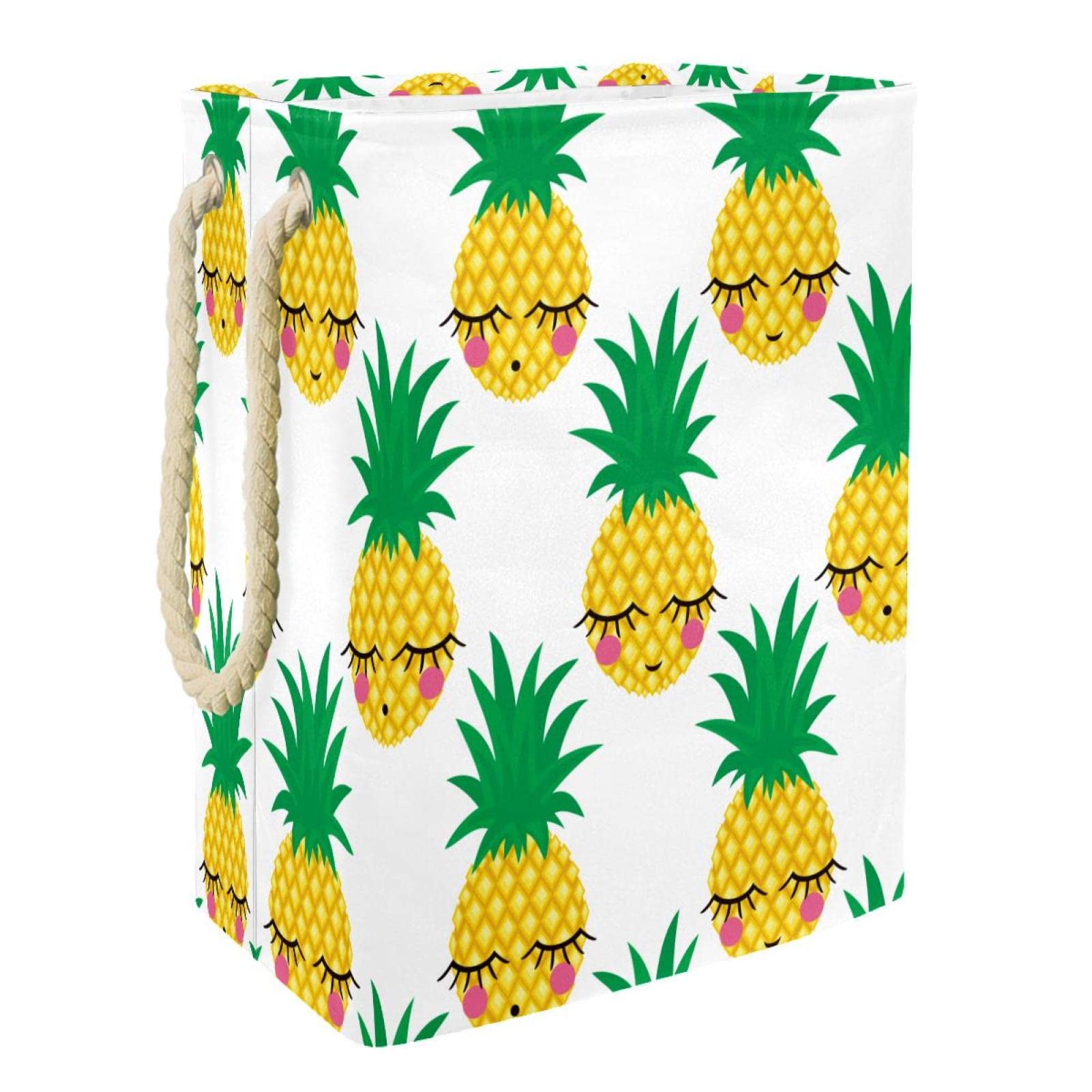 Panier à linge Ananas Comosus blanc et ergonomique avec ses poignées de transport solides