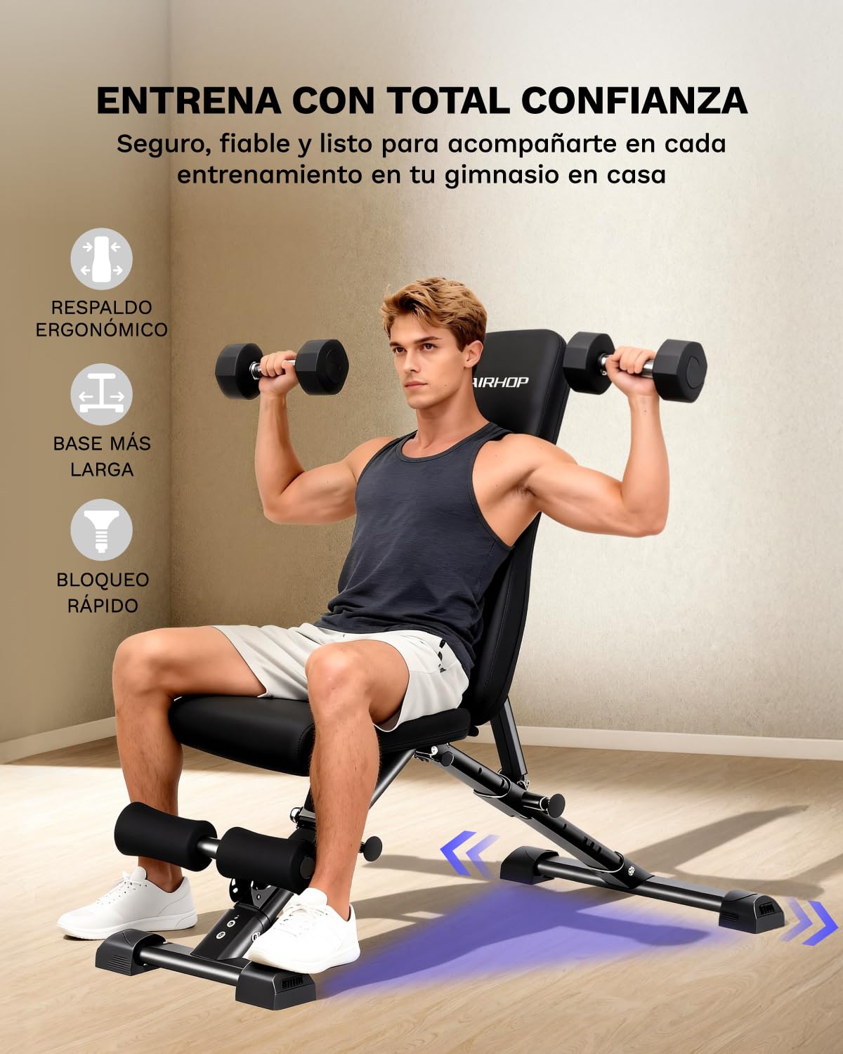 AIRHOP Banco de Musculación Banco de Press de Banca Ajustable Mejorado, Banco Ejercicio para Entrenamiento Completo del Cuerpo, Plegable y Ahorro de Espacio, Adecuado para Home Gym y Estudios Fitness