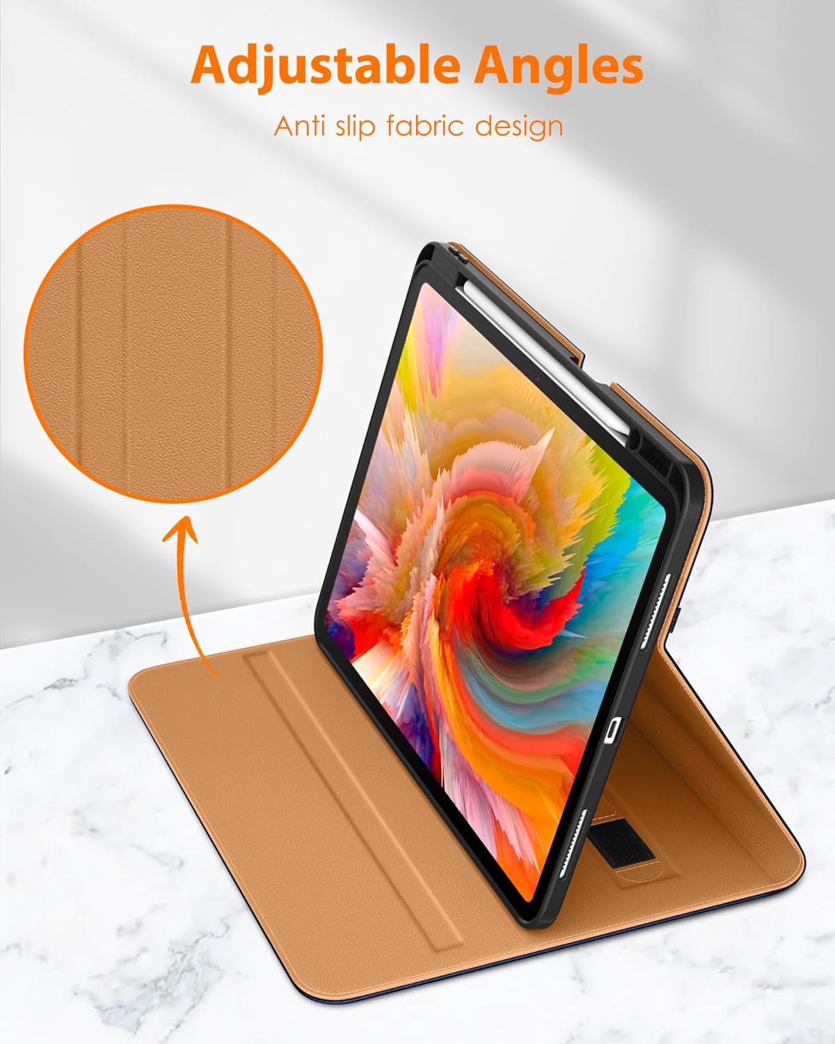 DTTO for iPad Pro 13 inch Case (M5/M4) 2025/2024, Premium Leather Business Folio Stand Cover with Pencil Holder - Auto Wake/Sleep & Multiple Viewing Angles, Built in Hand Strap & Pocket, Navy Blue