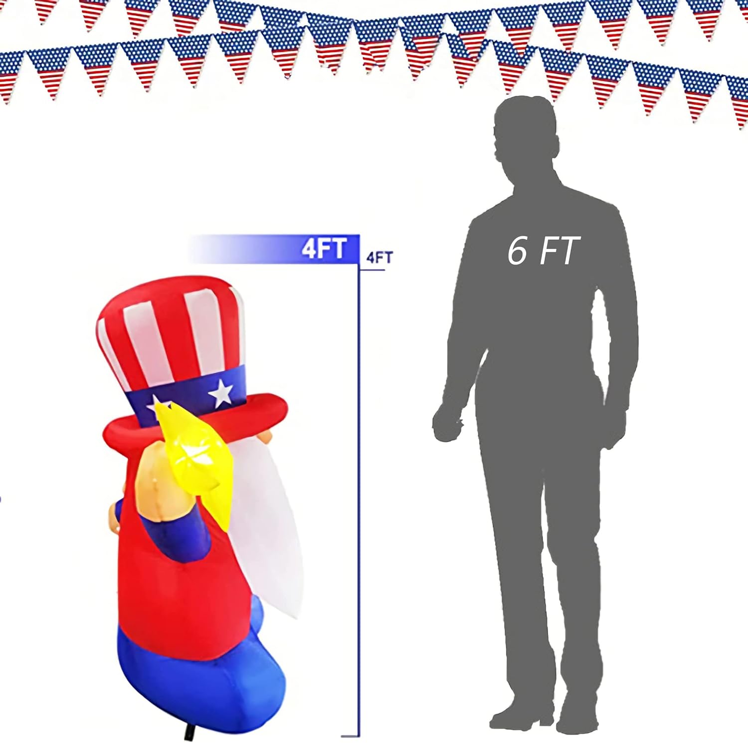 INGRINC 7FT Length Patriotic Inflatable Gnomes with America Heart,4th of July Decorations,Patriotic Independence Day Yard Decorations Outdoor,Blow Up Inflatables LED Lights for Lawn Garden Indoor : Patio, Lawn & Garden