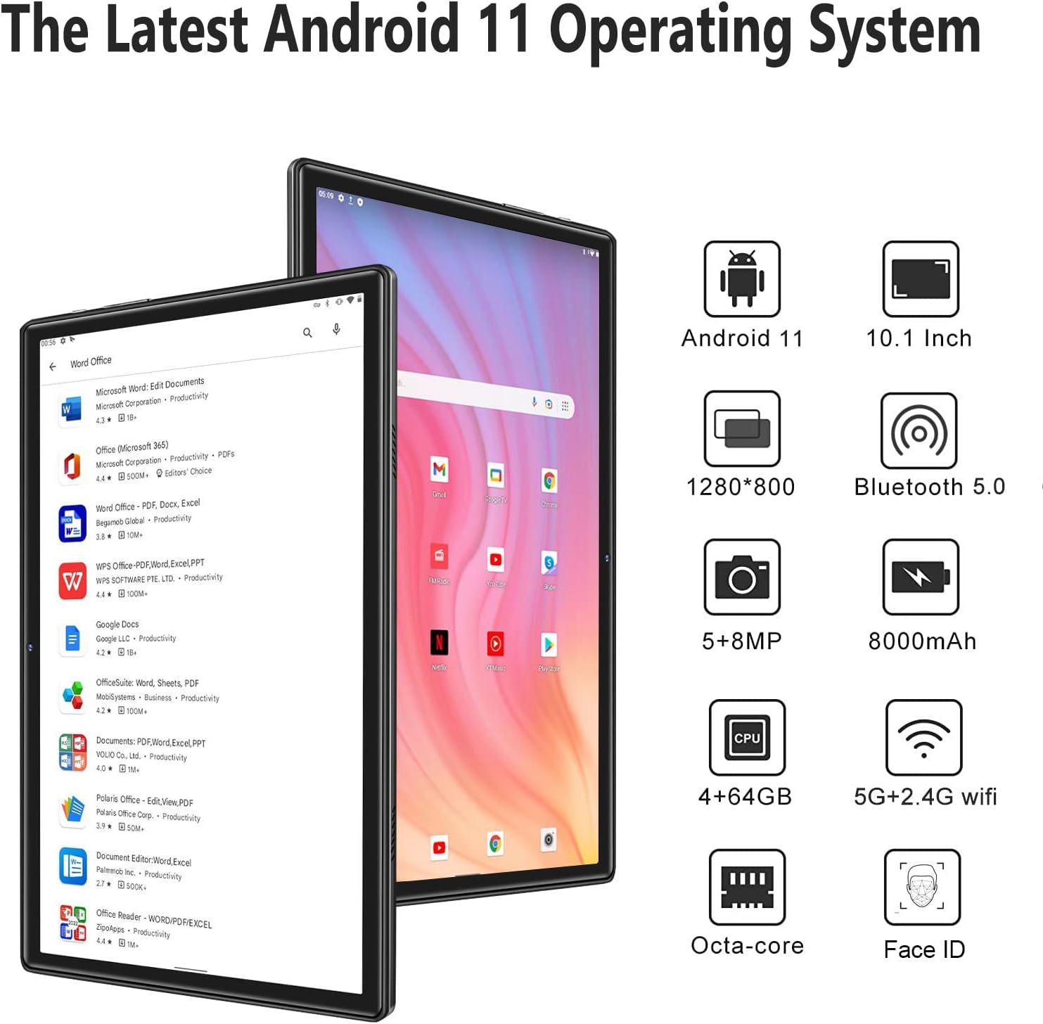 Oangcc 2023 Tablet 10 Pollici 5G+2.4G WiFi, 2.0 GHz Octa Core, Android 11 OS FHD Tablets con 4GB RAM + 64GB ROM(TF 4-512 GB) | 8000mAh | Bluetooth 5.0 | 5+8MP | 2 Anni di Garanzia Tablet - Nero Oangcc 2023 Tablet 10 Pollici 5G+2.4G WiFi, 2.0 GHz Octa Core, Android 11 OS FHD Tablets con 4GB RAM + 64GB ROM(TF 4-512 GB) | 8000mAh | Bluetooth 5.0 | 5+8MP | 2 Anni di Garanzia Tablet - Nero