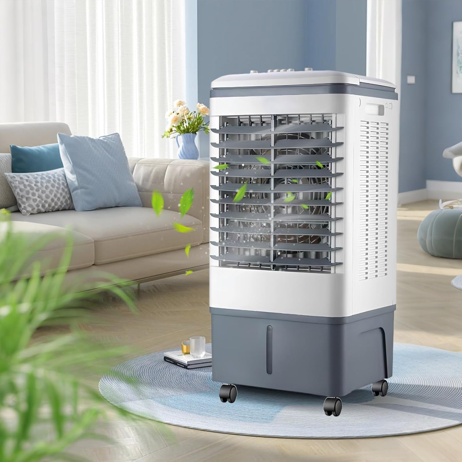 Suyaoquant Cooling Fan With Ice crystals, Air Cooler Fan 20L Remote-controlled, 3‑In‑1 Humidifier & Purifier, 3 Speeds, Quiet Operation – Perfect For Bedroom, Garage, Conservatory