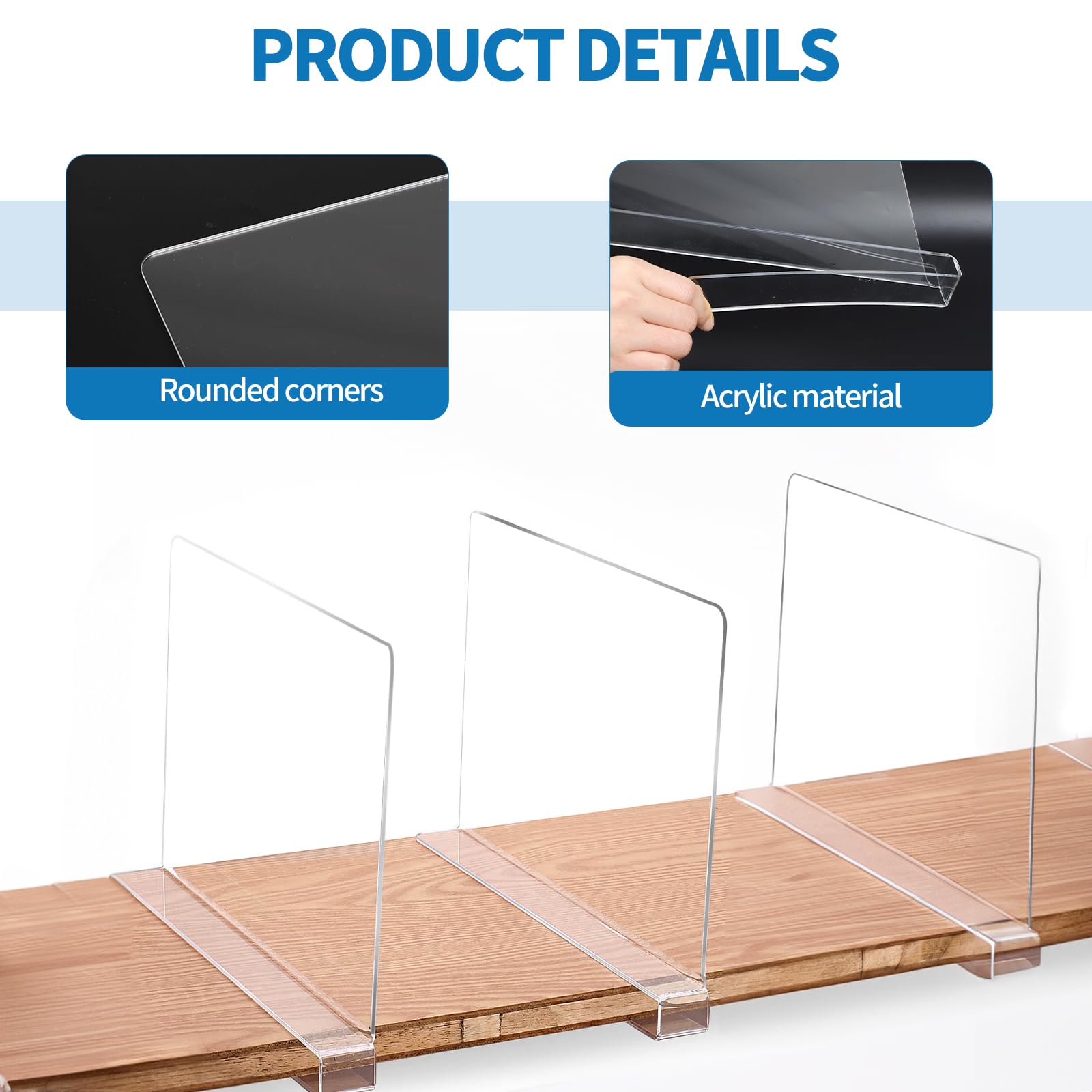 Lot De 6 Séparateurs D'Étagères Transparents En L - Organisateur Pour Placard, Armoire Ou Rayon - Faciles à Installer Sans Outil