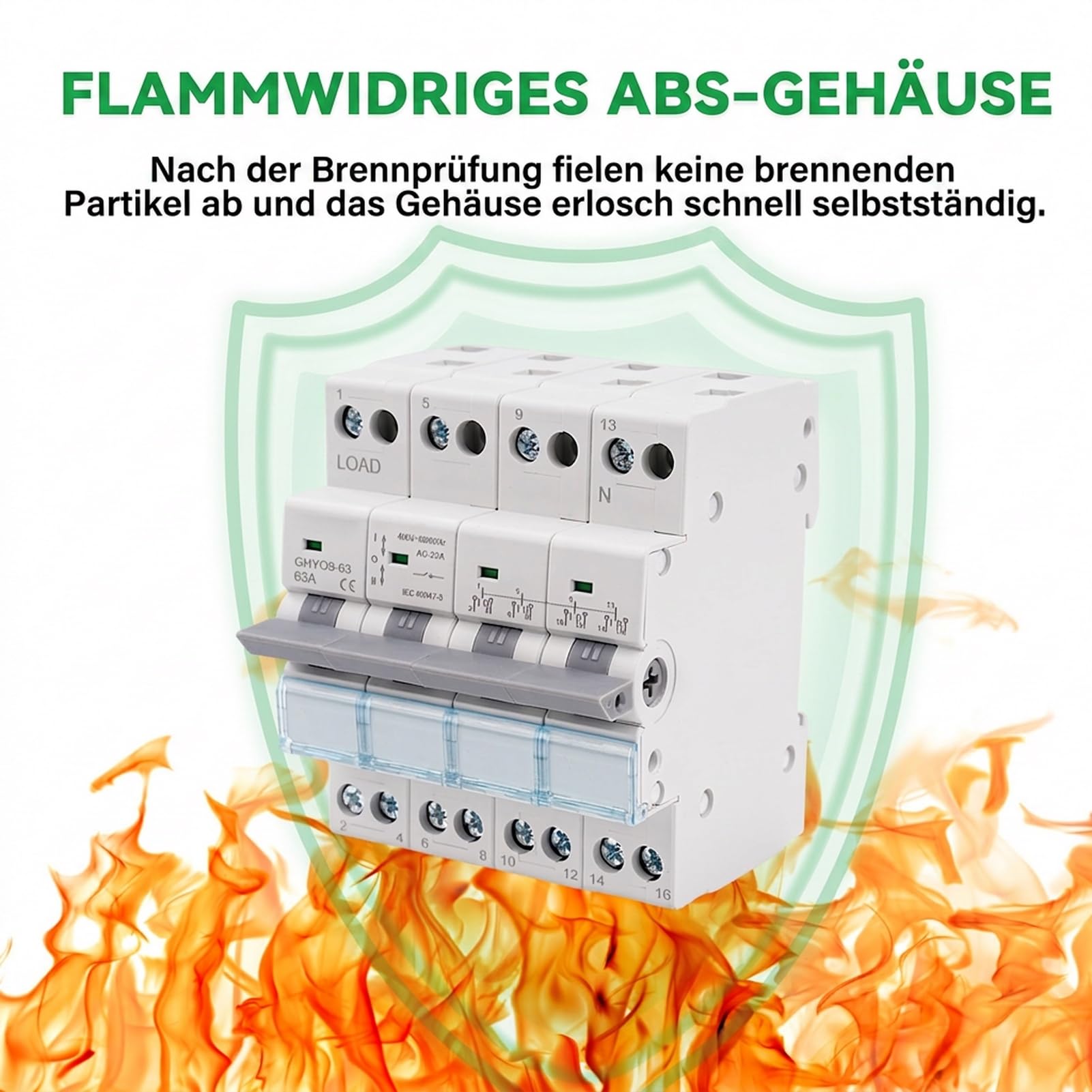 Umschalter 4P 63A Lasttrennschalter Dual Power Manual Transfer Isolating Switch AC 400V Manueller Übertragungsschalter mit doppelter Leistung mit Leistungsanzeige DIN-Schiene Montage.