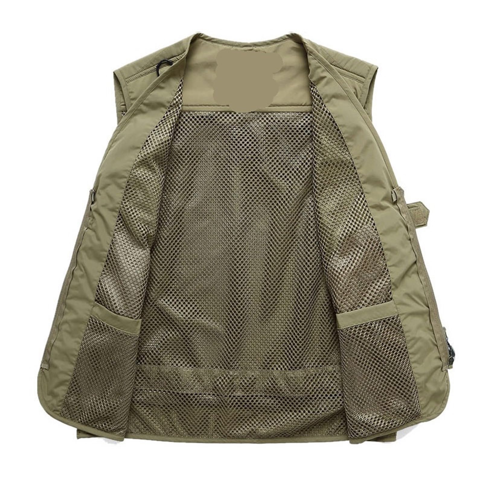 Chaleco Pesca Chaleco al Aire Libre for Hombre, Senderismo, Pesca, Caza, Naranja, Chaleco Multibolsillos, Transpirable de Secado rápido(Deep Green,S)