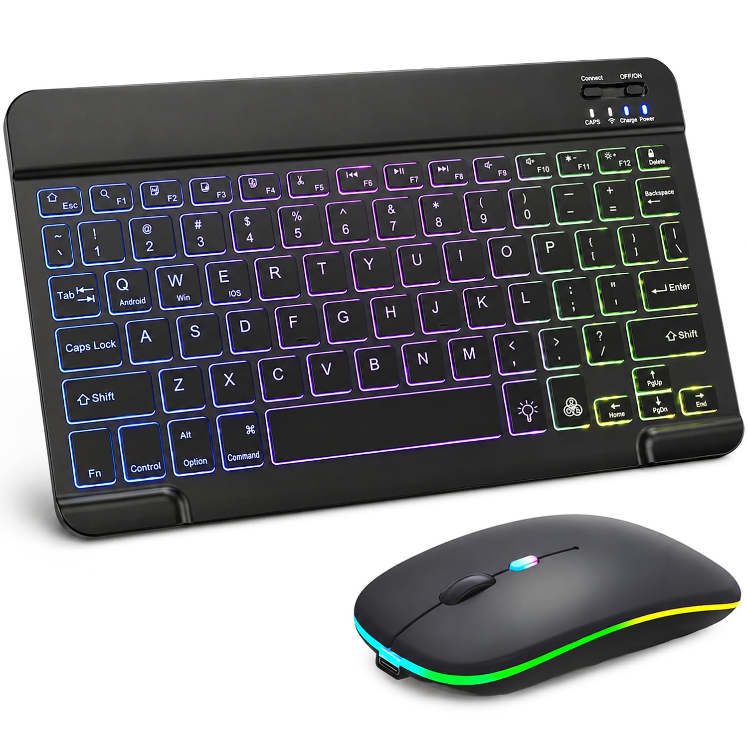 Backlit Bluetooth Keyboard and Mouse for iPad, Rechargeable Slim Portable Wireless Keyboard and Mouse for iPad Tablets, Compatible for All iOS/Windows/Android System Devices-Black