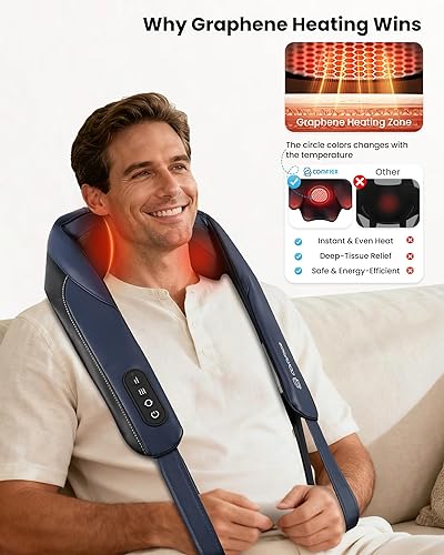 Miniatura 3 de Masajeador de cuello Shiatsu con calor, masajeador inalámbrico de cuello y hombros para aliviar el dolor de tejido profundo, calentamiento de