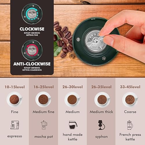 Miniatura 2 de Molinillo de café eléctrico portátil de acero inoxidable con rebabas cónicas con 45 ajustes ajustables, molinillo de granos de café recargable con
