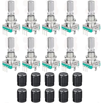 RUNCCI-YUN Set of 10 EC11 360 Degree Rotary Encoder, 5-Pin EC11 Audio Digital Potentiometer, Rotary Encoder Module with Switc
