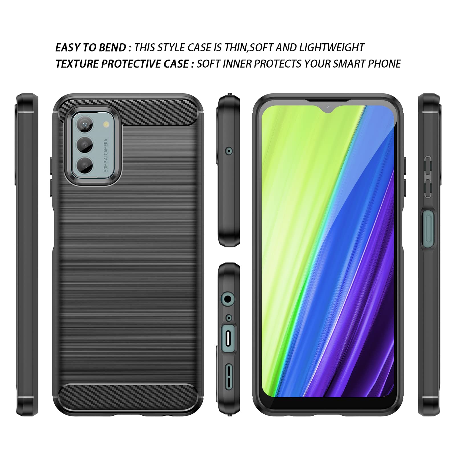 SCL Lot De 2 Coques Pour Nokia C32 – Protection 9H Fibre Carbone – Design Brossé Noir – Anti-chocs Et Finitions Précises