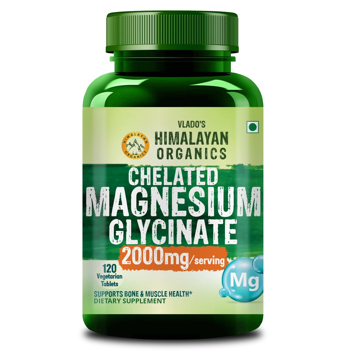 Vlado's Himalayan Organics Chelated Magnesium Glycinate Supplement 2000mg Per Serving | Magnesium Supplement I High Absorption I Clinically Proven I Support in Muscle, Cramps, Recovery, & Nerve Relaxation, Better Sleep Quality for Men & Women - 120 Veg Tablets