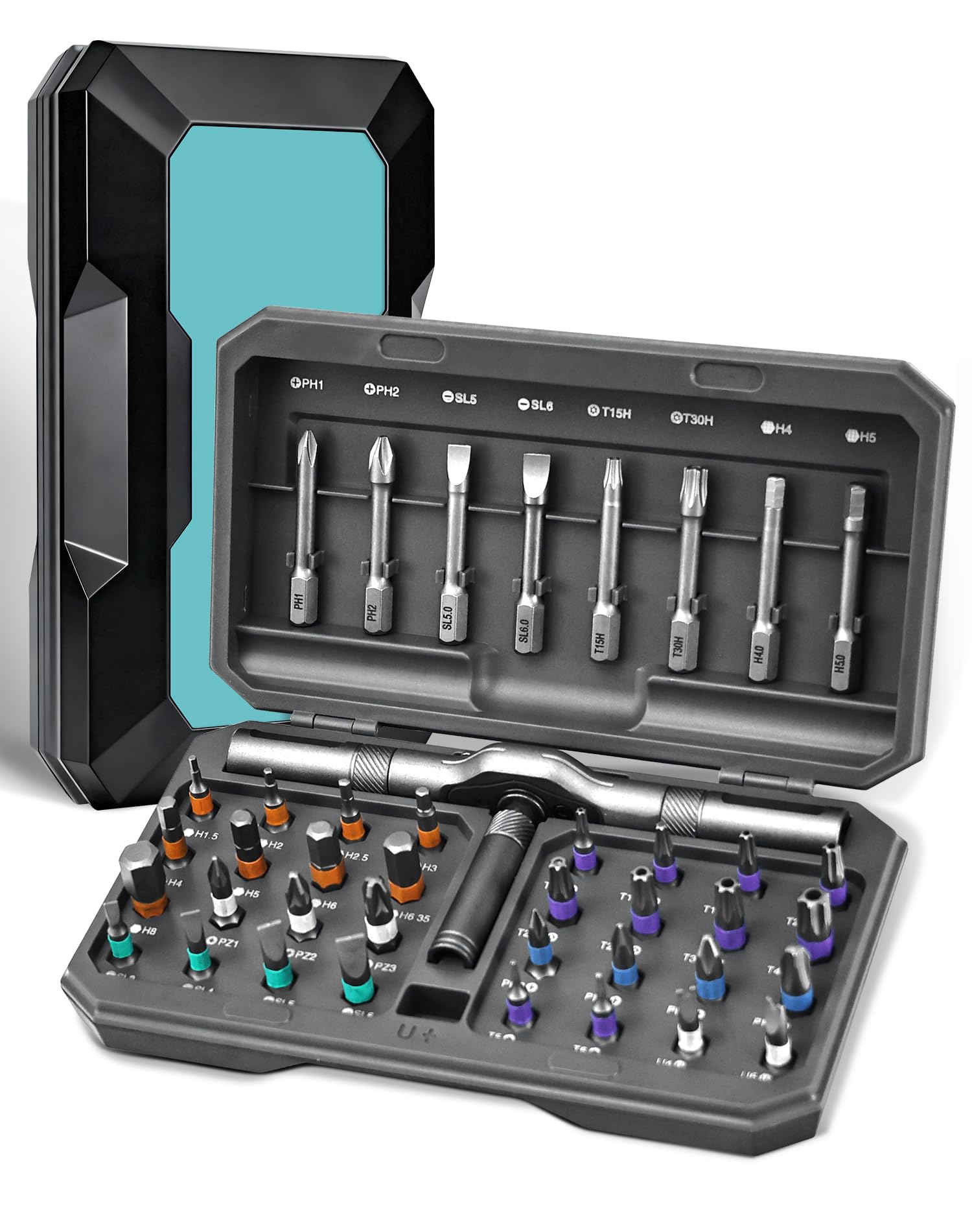 42 in 1 Magnetic Screwdriver Set, Ratchet Screwdriver Set, DIY Combination Flexible Shaft, Detachable T Ratchet Handle, Magnetic S2 Steel Bits, for Furniture, Precision Electrical Appliance Repair