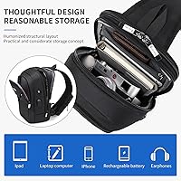 Vista 23 de DUSLANG Mochila de hombro para senderismo, bolsa cruzada para hombres, bolsas de pecho con puerto de cargador USB para campamento casual, ciclismo