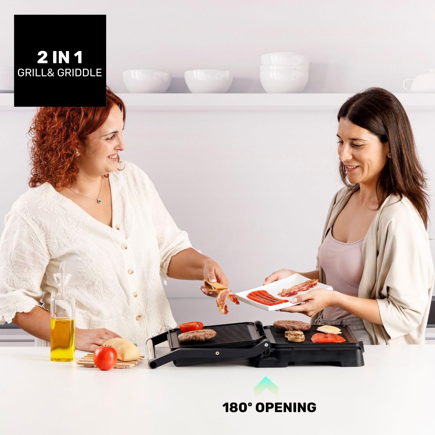 Taurus - Grill Bistro 2600W | 2 en 1: Grill y Plancha | Placas de 29x23 cm | Placa Basculante y Apertura 180º | Revestimiento Antiadherente sin PFOA | Bandeja Recogegrasas | Termostato Regulable