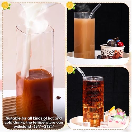 Miniatura 5 de Inbagi 6 vasos cuadrados delgados de vidrio cuadrados transparentes para cocina, elegantes vasos de bar, vasos altos para agua, vino, jugo, cóctel,