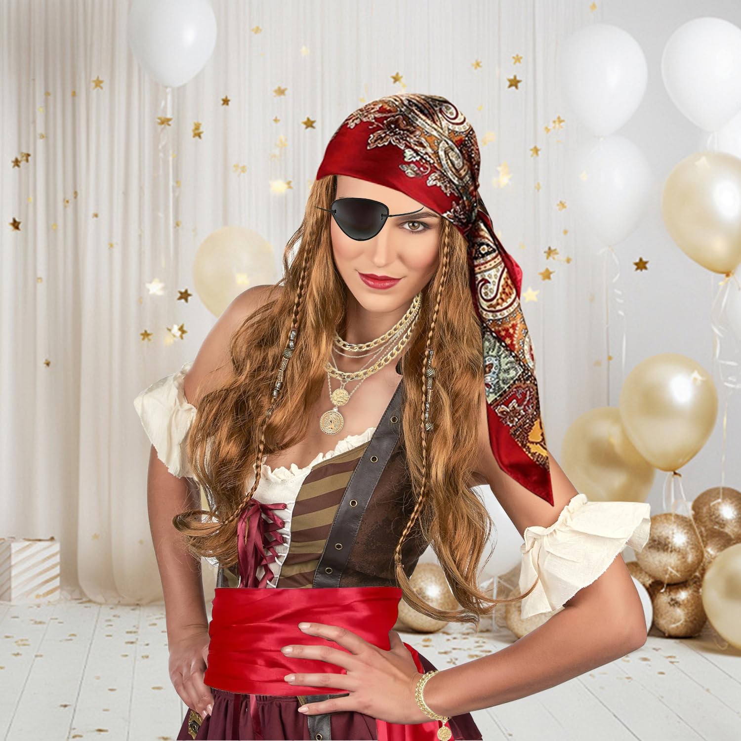 Bandeau Pirate Costume De Pirate Complet - Bandeau, Ceinture, Collier Crâne, Jupe Rayée - Pour Bandeau Pirate Costume De Pirate Complet - Bandeau, Ceinture, Collier Crâne, Jupe Rayée - Pour