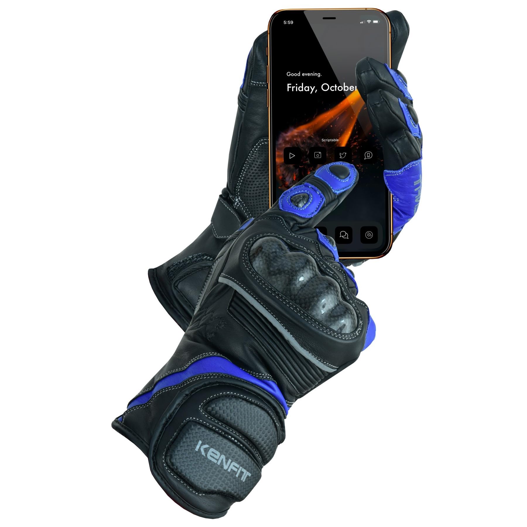 Biker Leather Motorcycle Gloves Carbon Knuckle Protection Cold Weather Riding Gloves for Men Women — view 6