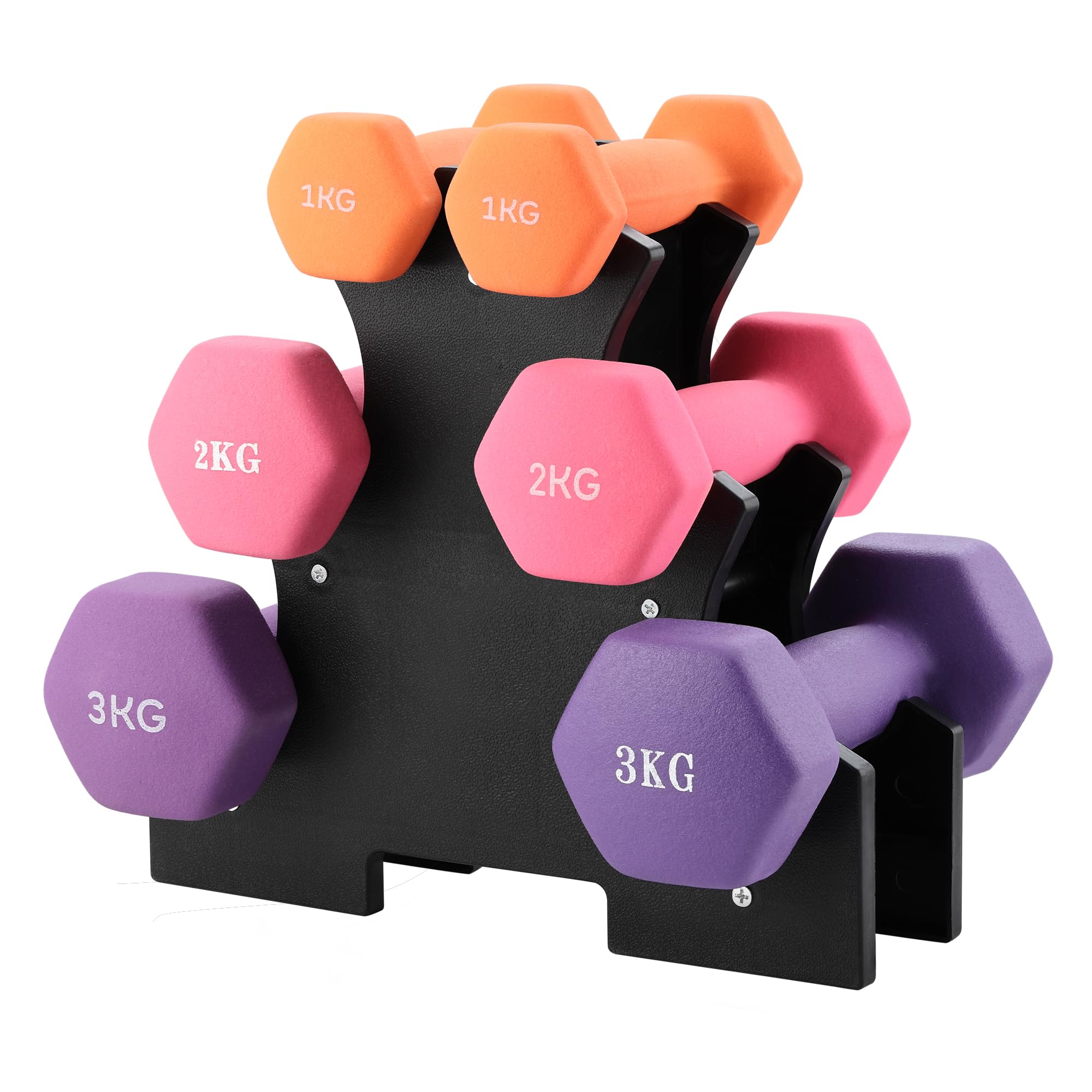 TEENO Haltères Néoprène 9/12KG avec Support – Set de 6 Haltères Musculation pour Femmes & Hommes, Antidérapants, Fitness à Domicile, Entraînement Bras Épaules