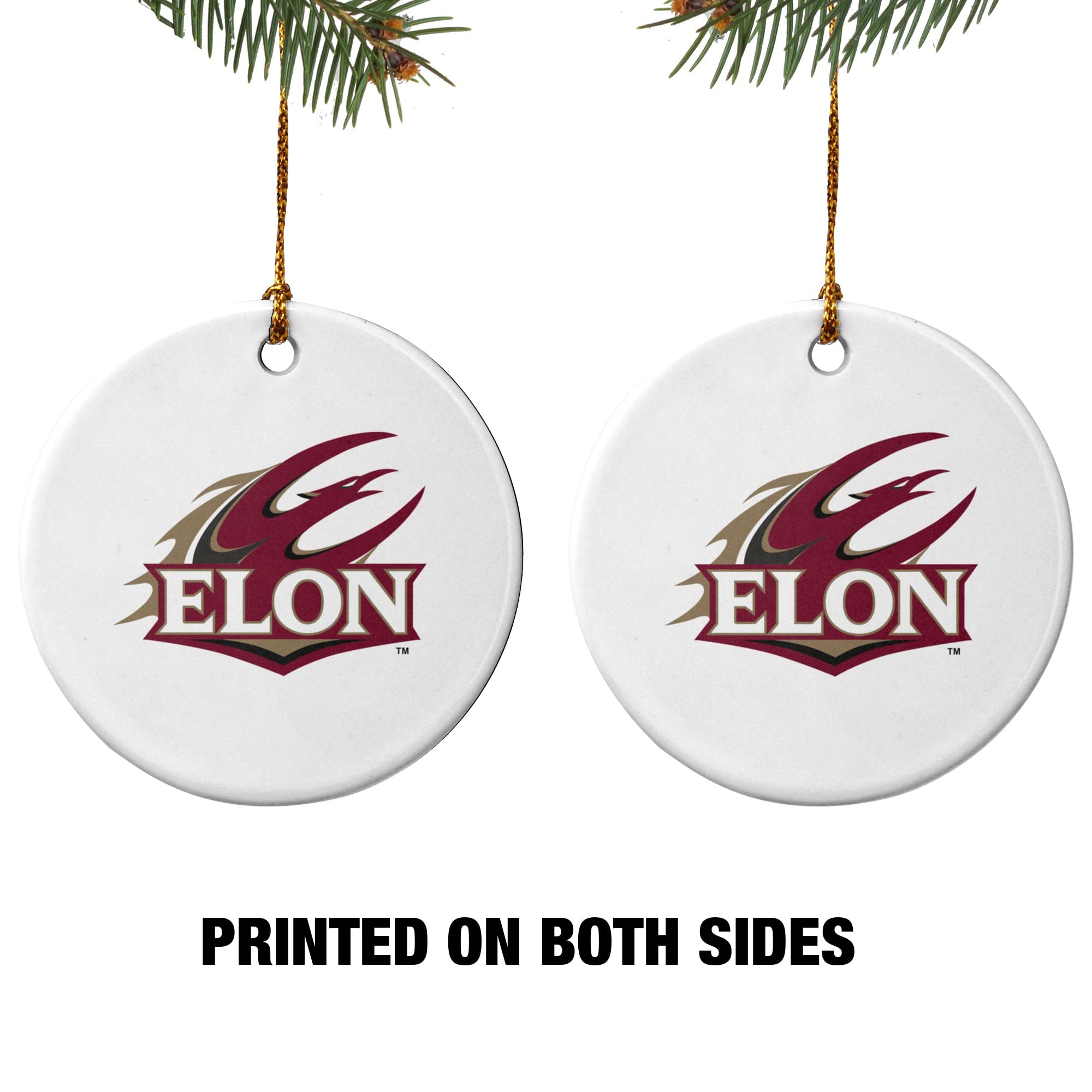 GRAPHICS & MORE Elon University Secondary Logo Porcelain Holiday Christmas Tree Ornament - 2.8