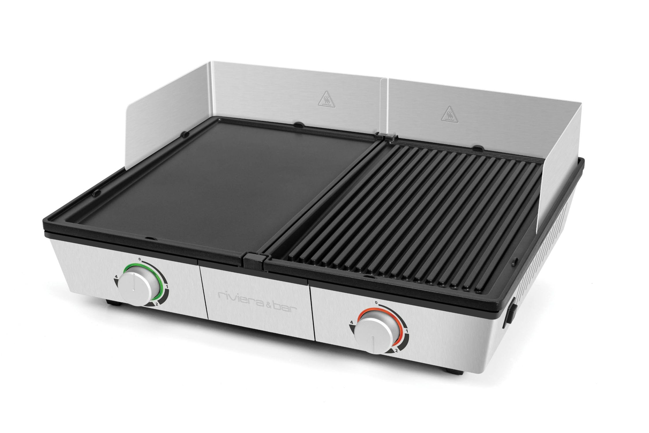 riviera&bar Combiné Plancha Grill Professionnelle - Bi-Zone, 1910 cm² de Cuisson Réglable, Plaques Inclinées avec Évacuation des Graisses, Thermostats Indépendants - Pour 8 à 10 Personnes - Inox