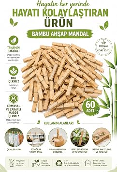 60 Adet Bambu Ahşap Mandal Doğal Çamaşır Mandalı BPA İçermez Çok Amaçlı Dekoratif Hobi ve Paketleme Kullanımı