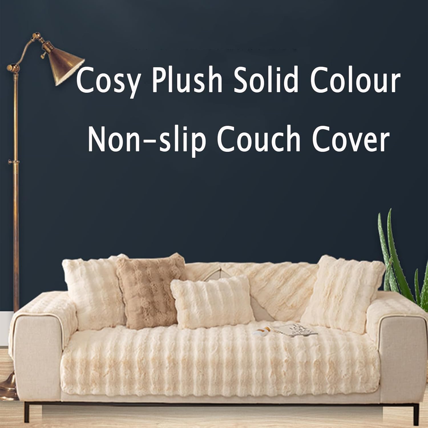 2025 New Fluffy Plush Striped Furniture Protector Couch Cover (70 * 90CM,Beige)