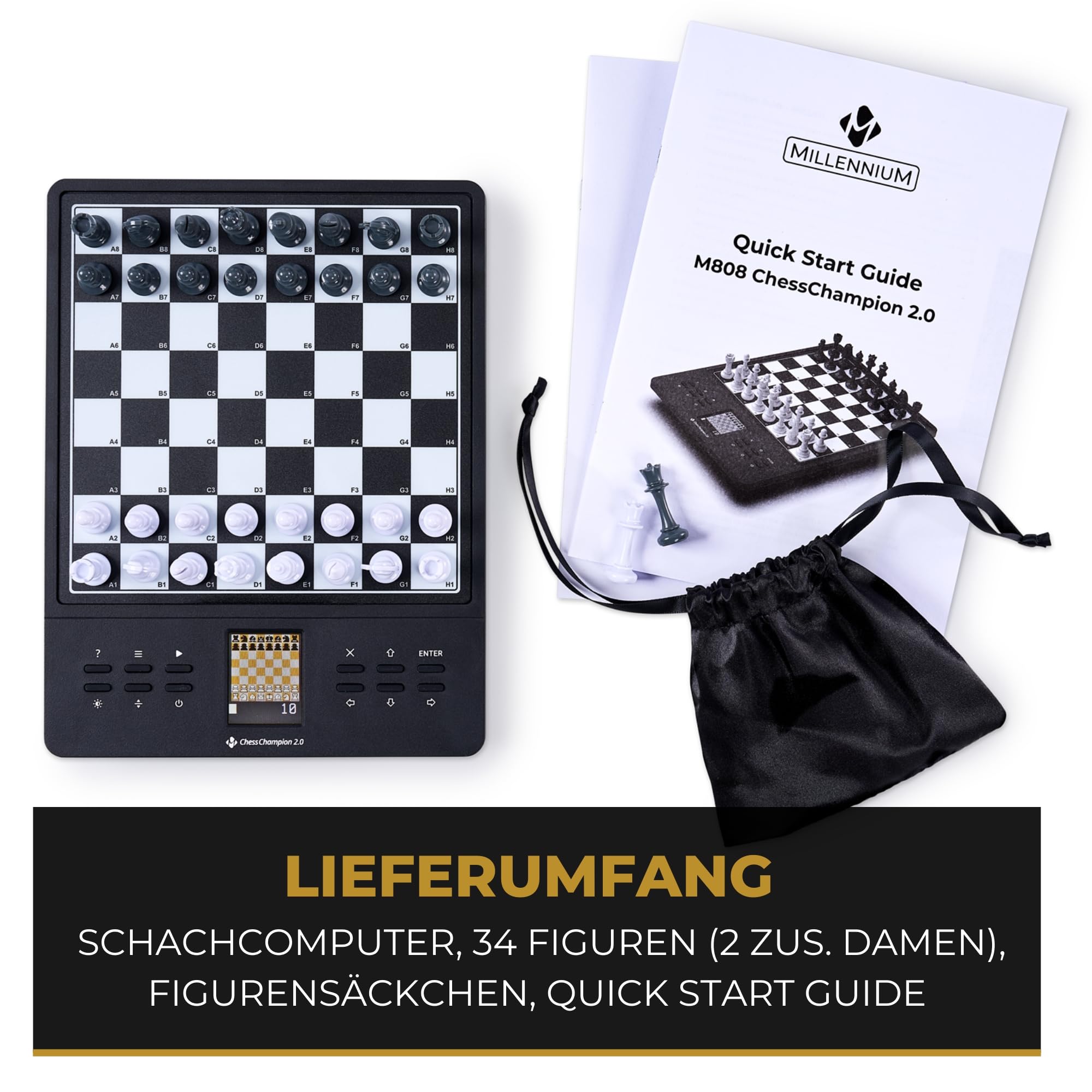 Millennium M808 ChessChampion 2.0– Dein Smarter Schachtrainer mit Tipps, Zugvorschlägen & Mini-Spielen – Perfekt für Einsteiger & Anfänger jeden Alters, 21cm Spielfläche