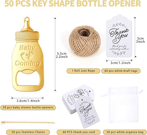 Miniatura 2 de 50 unidades de abrebotellas de bebé, recuerdos de baby shower para invitados, recuerdos de baby shower para invitados, bolsa de organza con