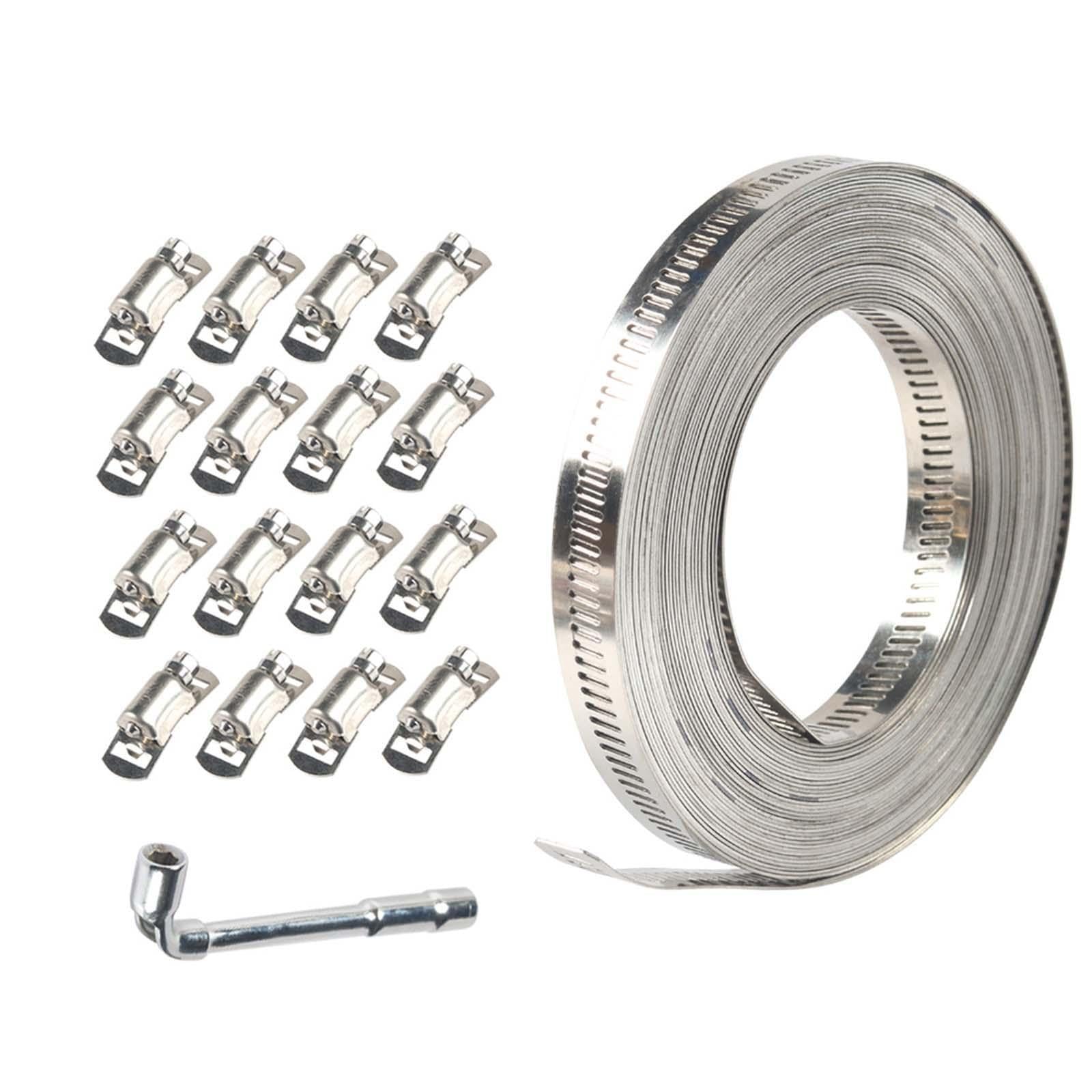 Pixzcsa 10M With 16 Fastener Large Adjustable Worm Gear Band Metal Strap Hose Clamps Durable 304 Stainless Steel Strong Fasteners Secure Pipes Effectively Strong Fasteners Duct, Fastener 45X16x11mm