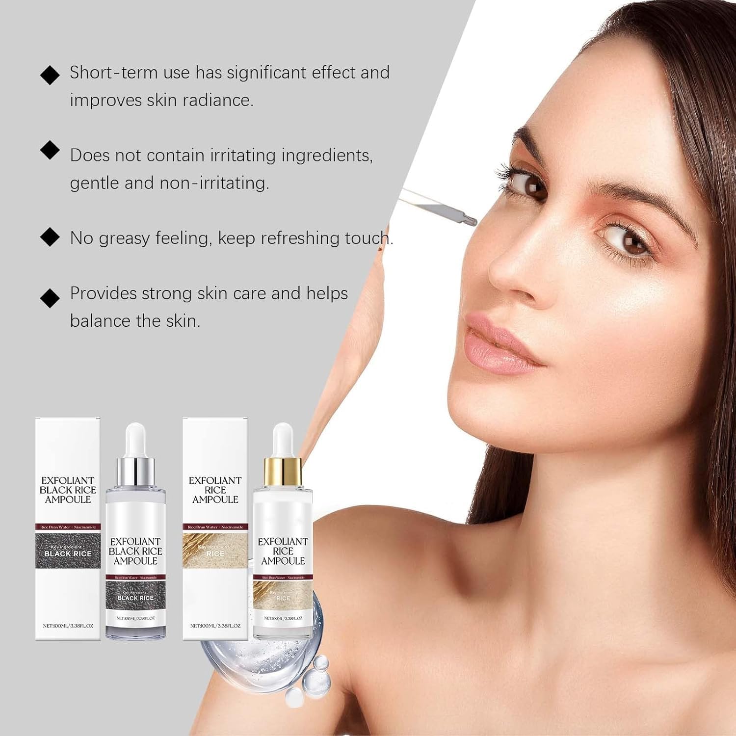 Rice Ampoule Duo Peel Shot Glow Ampoule Duo White + Black Rice Soft Exfoliating Face and Body Scrub Dead Skin Cells - Image 2