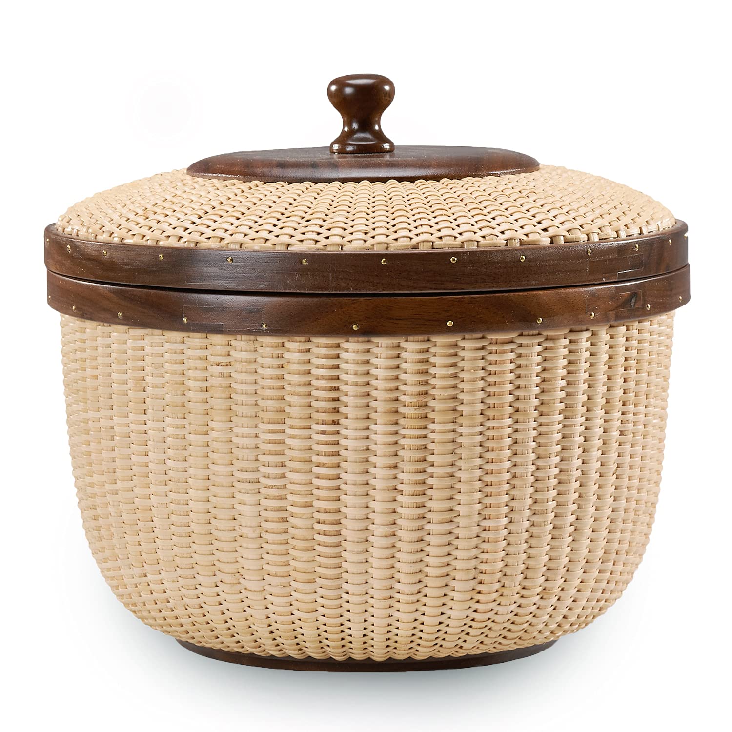 Nantucket round 8.5in handicraft Basket,with lid desktop organizer sewing basket Cane-on-cane weave-image-15