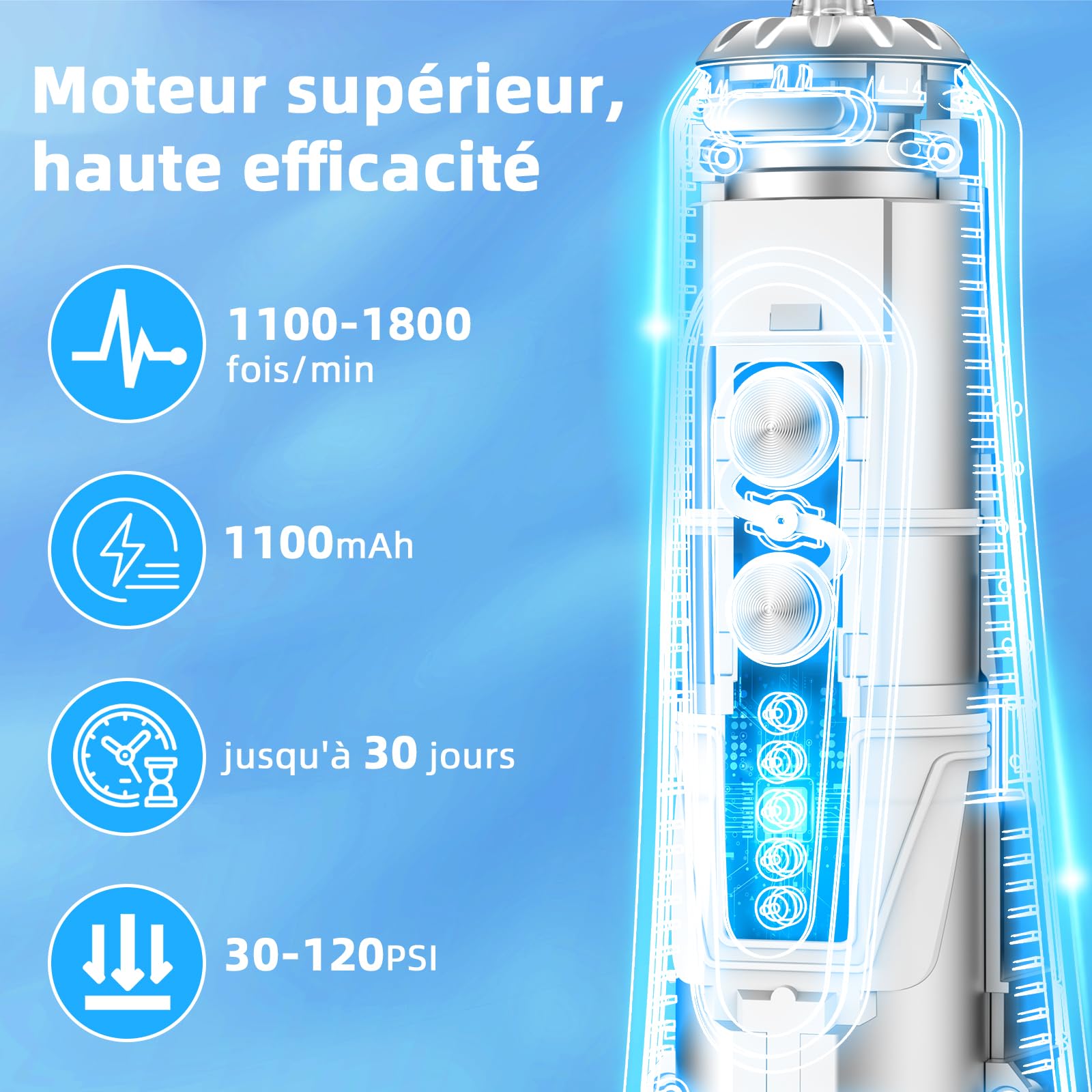 Irrigador dental inalámbrico, limpiador dental eléctrico 5 modos y 300 ml ool