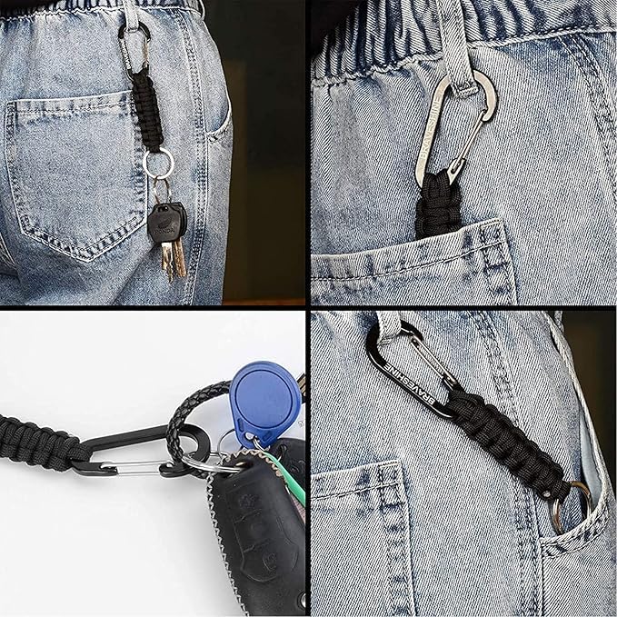 Image of BRAVESHINE Paracord Keychain Carabiner Clip, D Ring Lanyard Hanger Stroller Hook for Water Bottle, Key, Backpacks, Men, Women