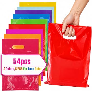 54PCS Colorful Party Favor Gift Bags 8x11 Plastic Goodie Bags Bulk
