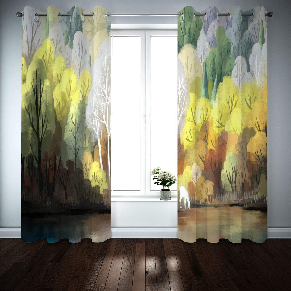 Tende Soggiorno Oscuranti KGSK - 2 Pannelli 264x214cm Con Stampa Isole Tropicali