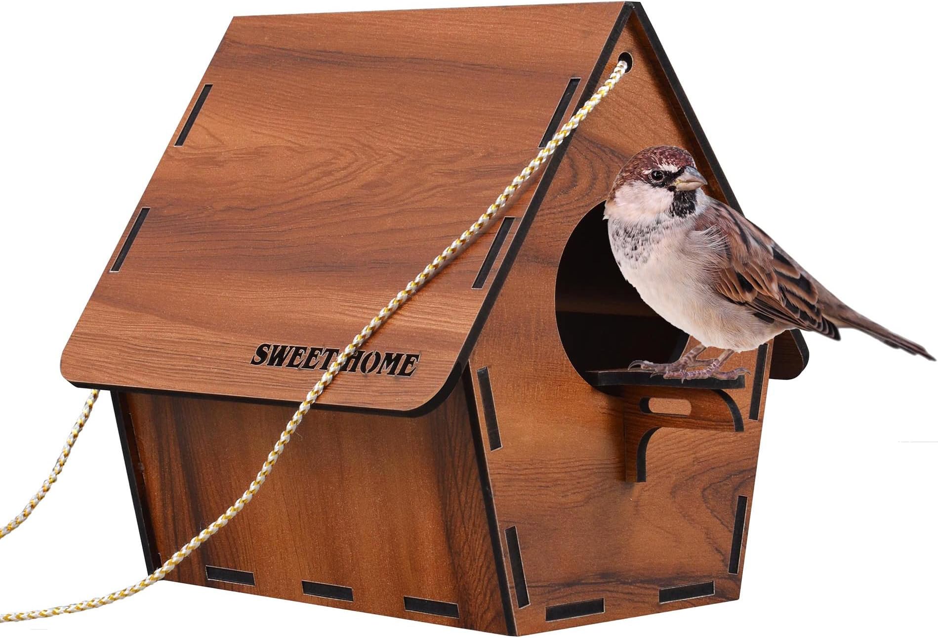 Deskart Wooden Bird House | Hanging and WallPatch Wooden Bird Nest for Balcony, Window and Garden | Suitable for Sparrow and Kingfisher etc. Birds