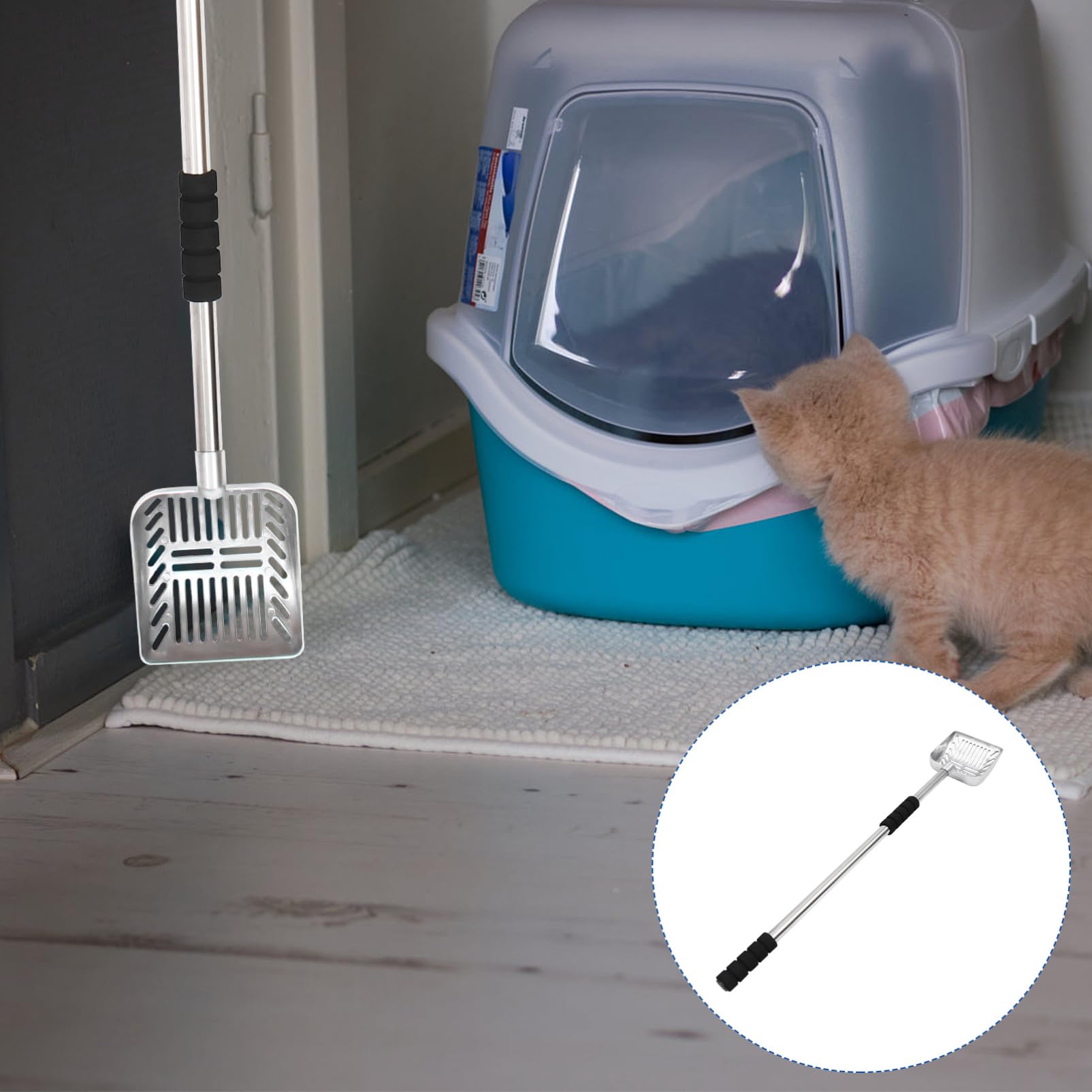 Happyyami Scooper De Arena para Gatos Pala Telescópica De Mango Largo Fácil De Usar